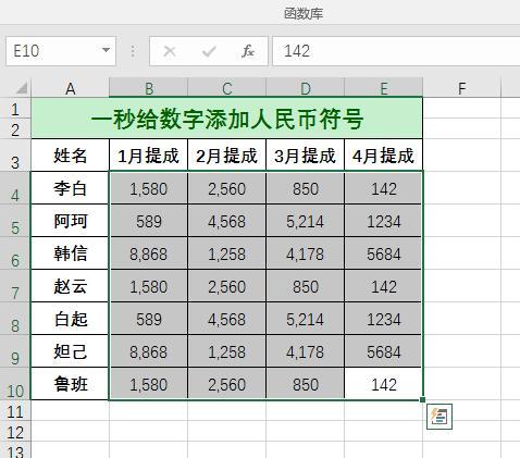 EXCEL小技巧，一秒给数字添加人民币符号